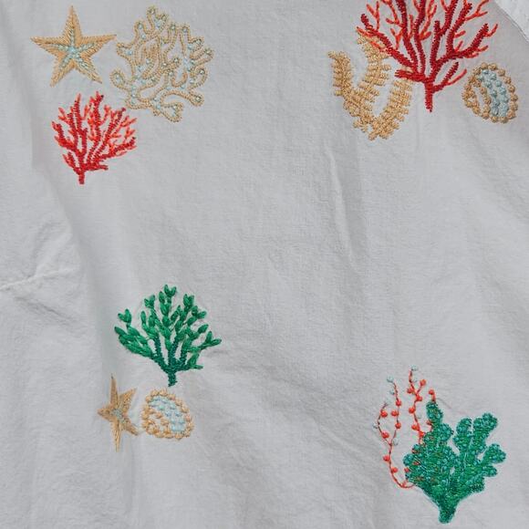 Maeve by Anthropologie Short Sleeve Embroidered Cropped Surf Shirt Size M - Picture 6 of 13